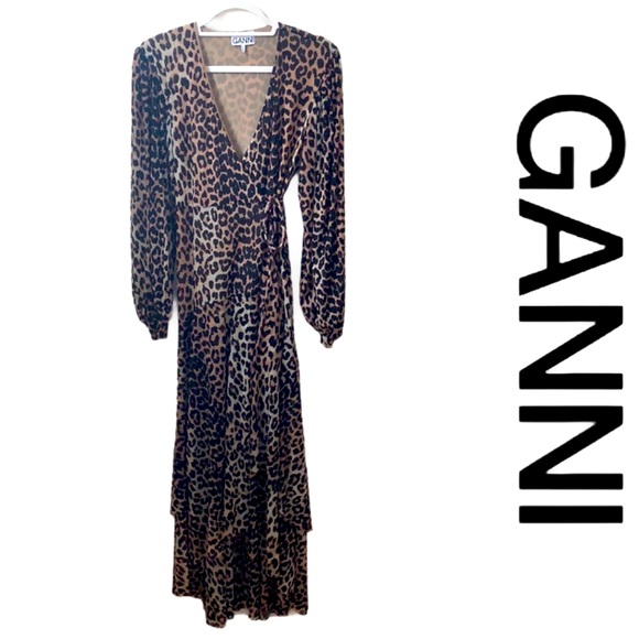 Ganni Dresses & Skirts - Ganni sheer mesh leopard print high low dress